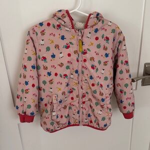 Mini Boden Girls Pink Farm Print Hooded Jacket